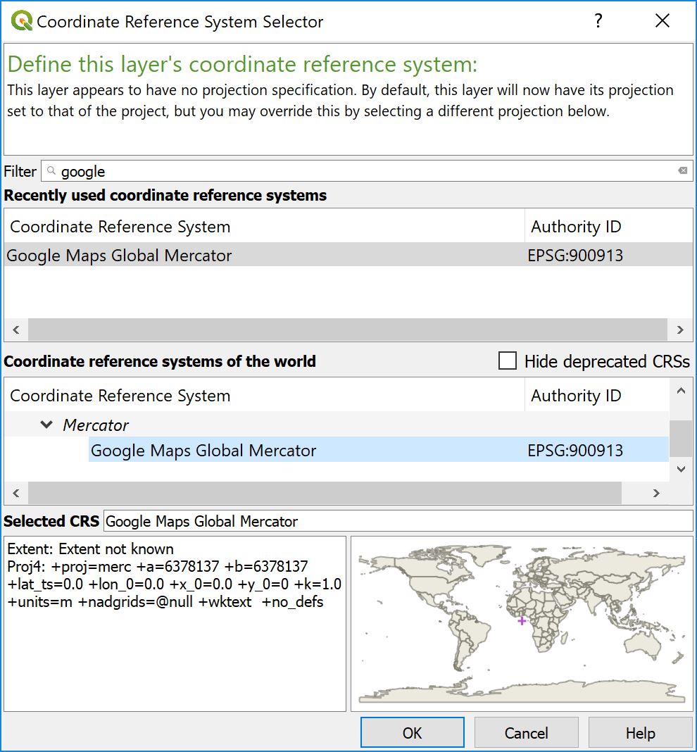 QGIS Google CRS